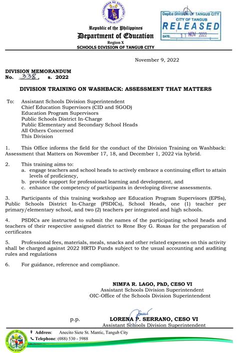 deped tagum city memo